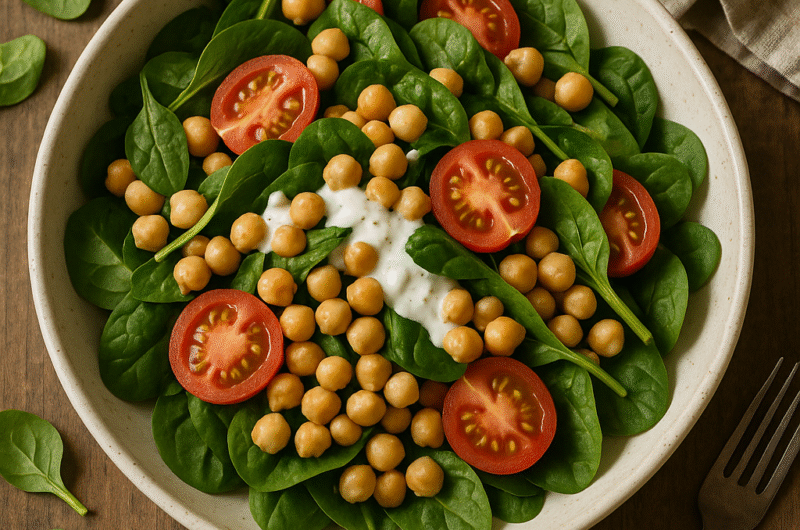 Spinach Chickpea Salad with Yogurt Dressing