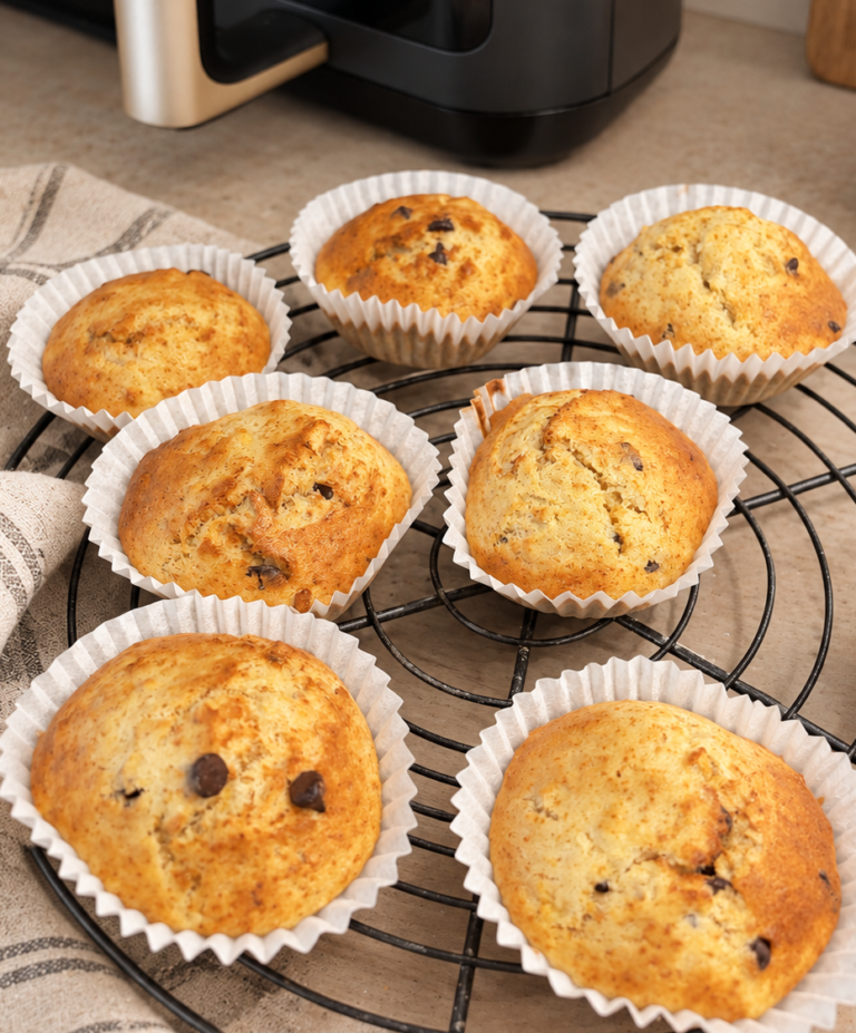 air fryer banana chocolate chip muffins